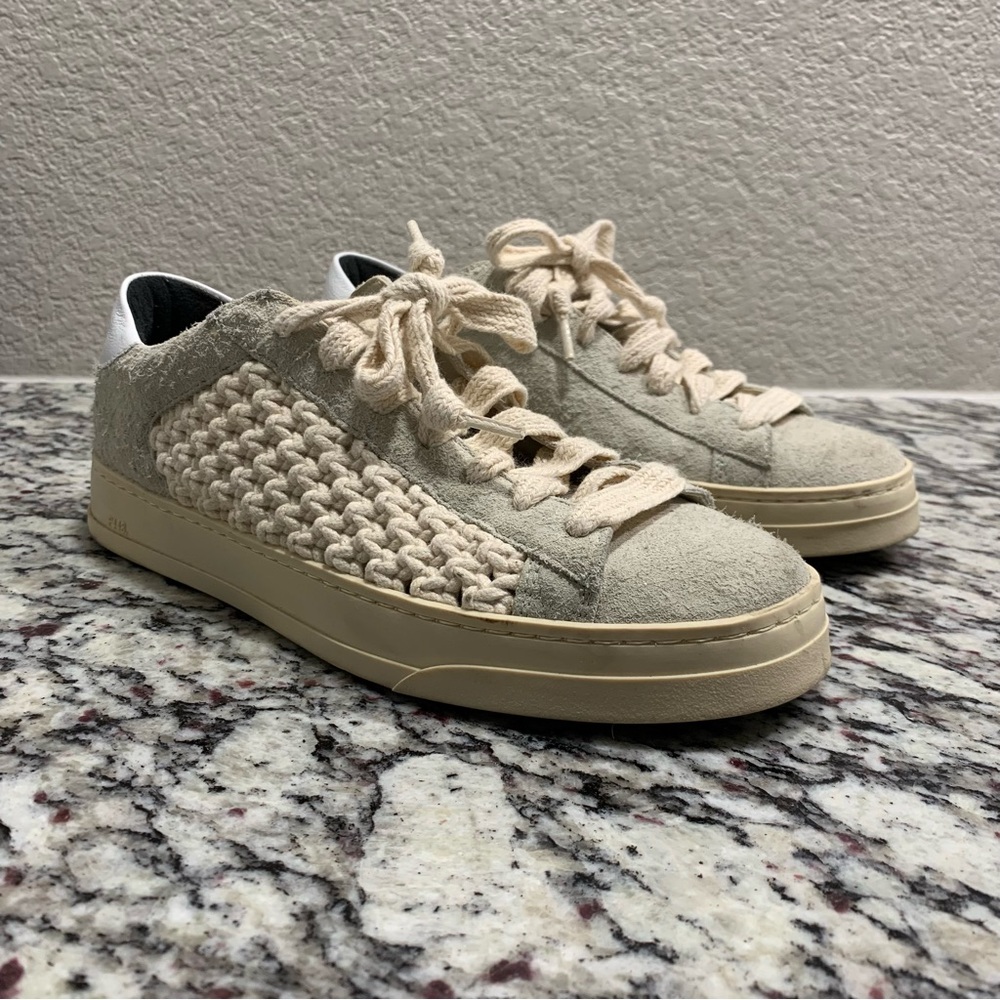 P448 Sneaker Shoe Womens EU 38 John Macrame Suede Crochet Low Top Blue US 7.5/8